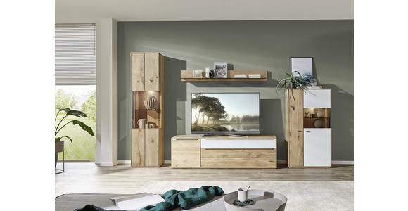LOWBOARD in 182/54/50 cm - Eichefarben/Silberfarben, Design, Glas/Holz (182/54/50cm) - Waldwelt