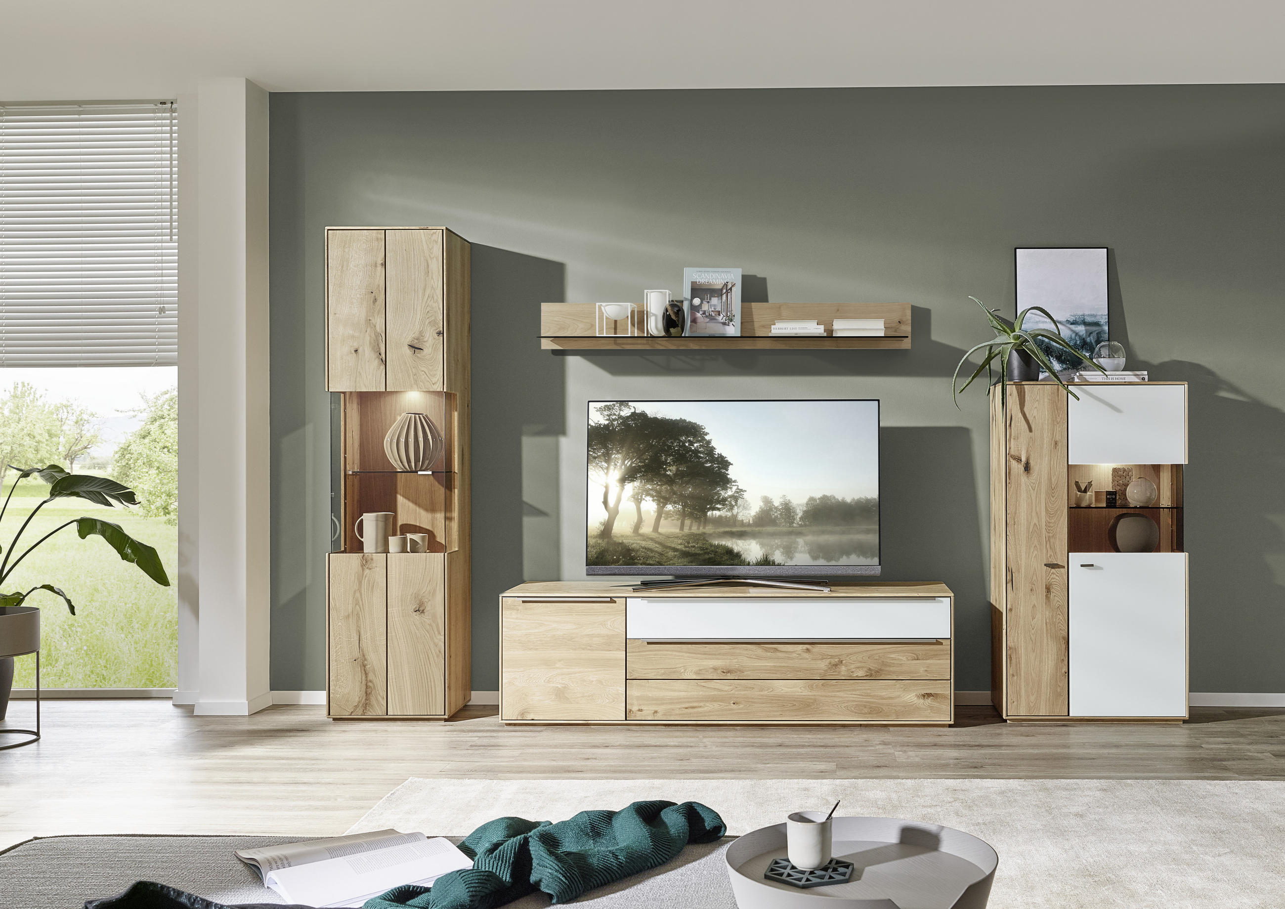LOWBOARD  in 182/54/50 cm  - Eichefarben/Silberfarben, Design, Glas/Holz (182/54/50cm) - Waldwelt