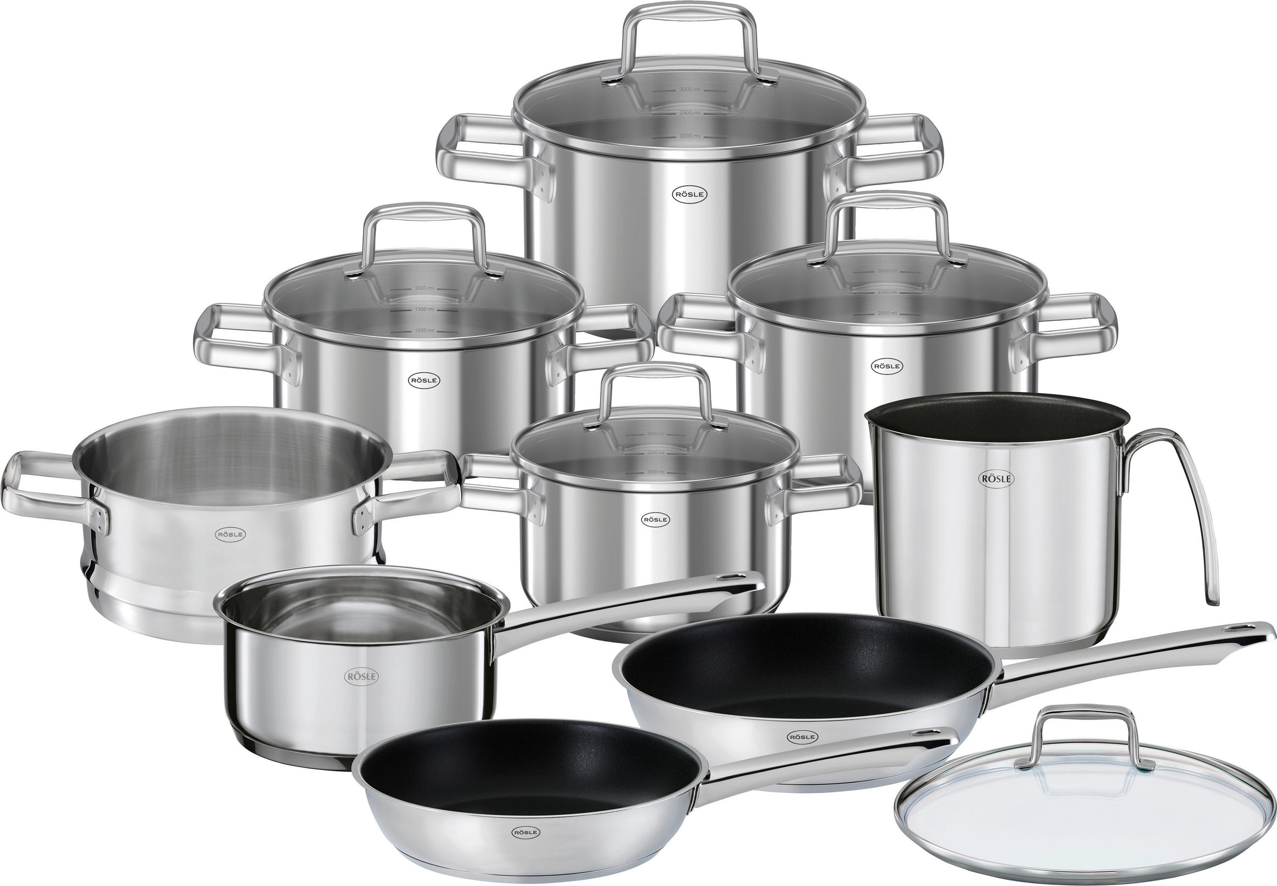 KOCHTOPFSET MOMENTS 10-teilig  - Edelstahlfarben, Basics, Metall (64/35/38cm) - Rösle
