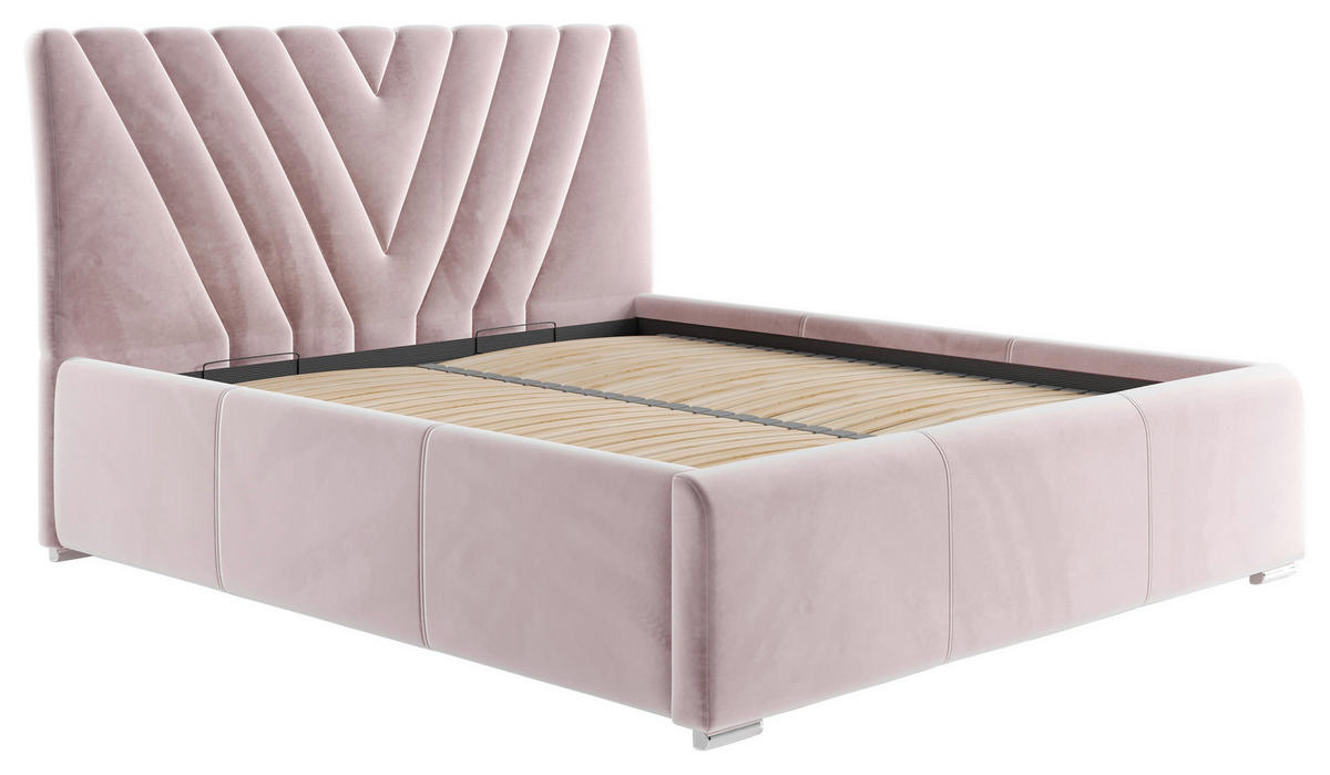 POLSTERBETT Bettkasten, Lattenrost 140/200 cm  in Hellrosa  - Chromfarben/Hellrosa, KONVENTIONELL, Holz/Kunststoff (140/200cm) - Boxxx