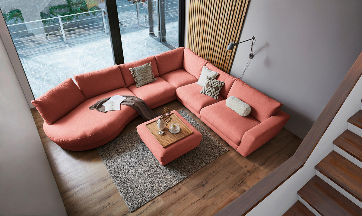 ECKSOFA in Flachgewebe Orange  - Schwarz/Orange, Design, Kunststoff/Textil (425/365cm) - Lomoco