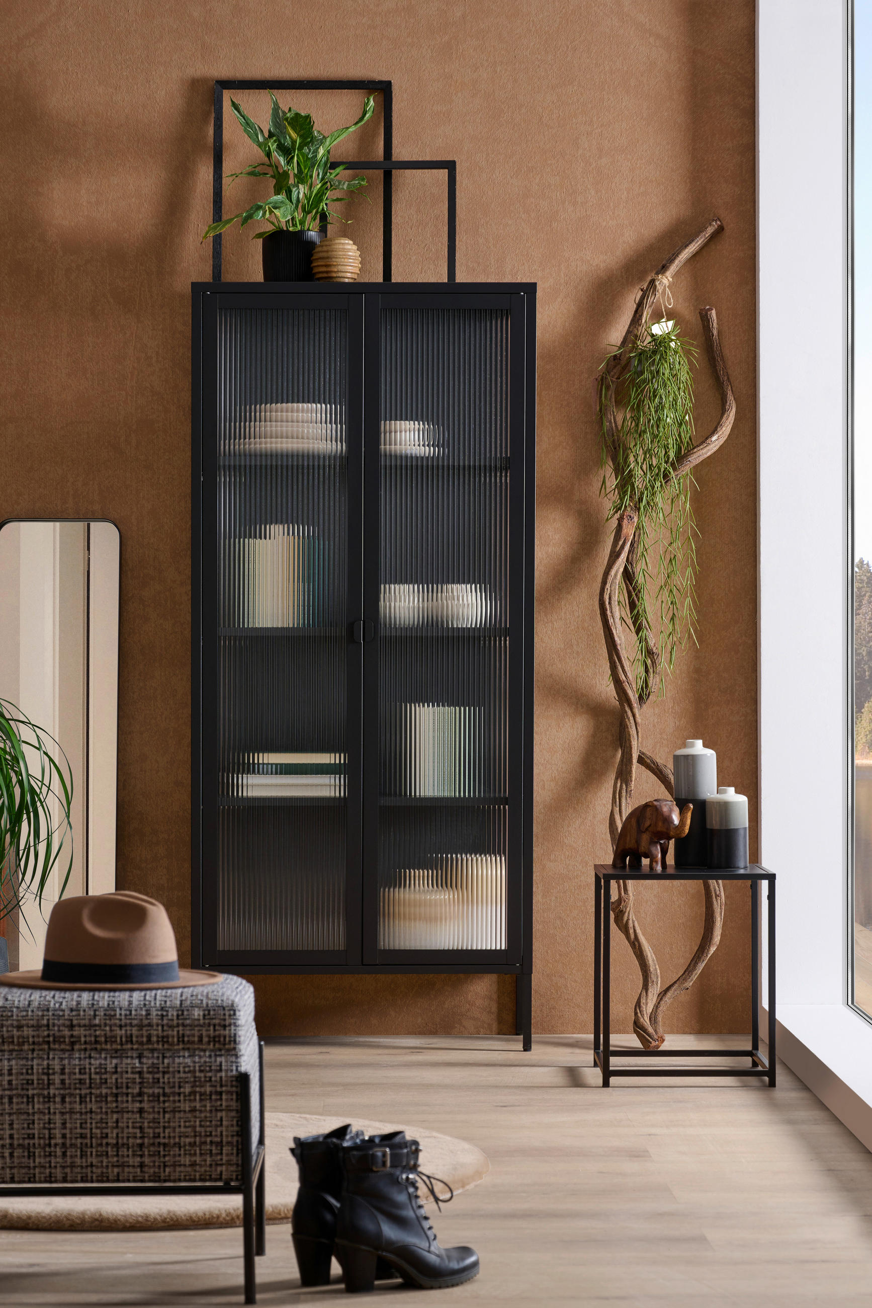 VITRINE in Schwarz  - Schwarz, Trend, Glas/Metall (80/180/35cm) - Xora