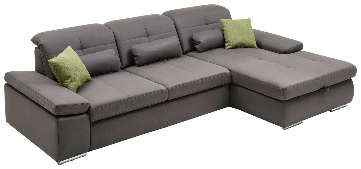 ECKSOFA Flachgewebe Grau  - Chromfarben/Grau, Design, Textil (309/195cm) - Beldomo Style
