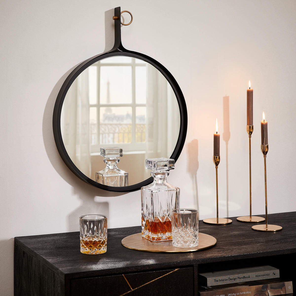 WANDSPIEGEL 46/61/4 cm    in rund  - Schwarz, Trend, Glas/Metall (46/61/4cm)