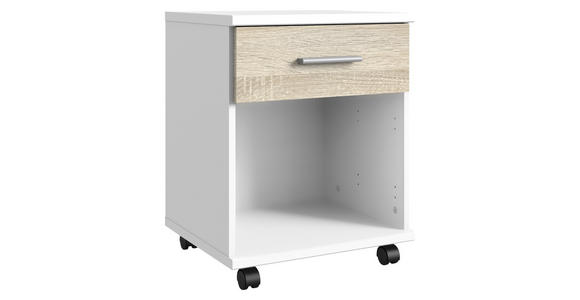 ROLLCONTAINER Weiß, Eichefarben - Eichefarben/Alufarben, KONVENTIONELL, Holzwerkstoff/Kunststoff (46/58/40cm) - Carryhome