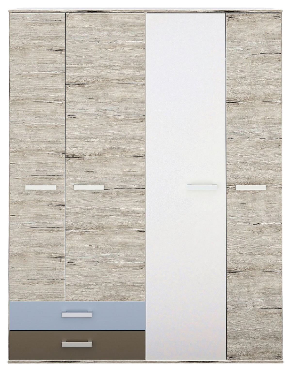 DREHTÜRENSCHRANK 4-türig Braun, Weiß, Hellgrau, Hellblau  - Silberfarben/Hellgrau, MODERN, Holzwerkstoff/Kunststoff (150/194/60cm) - MID.YOU