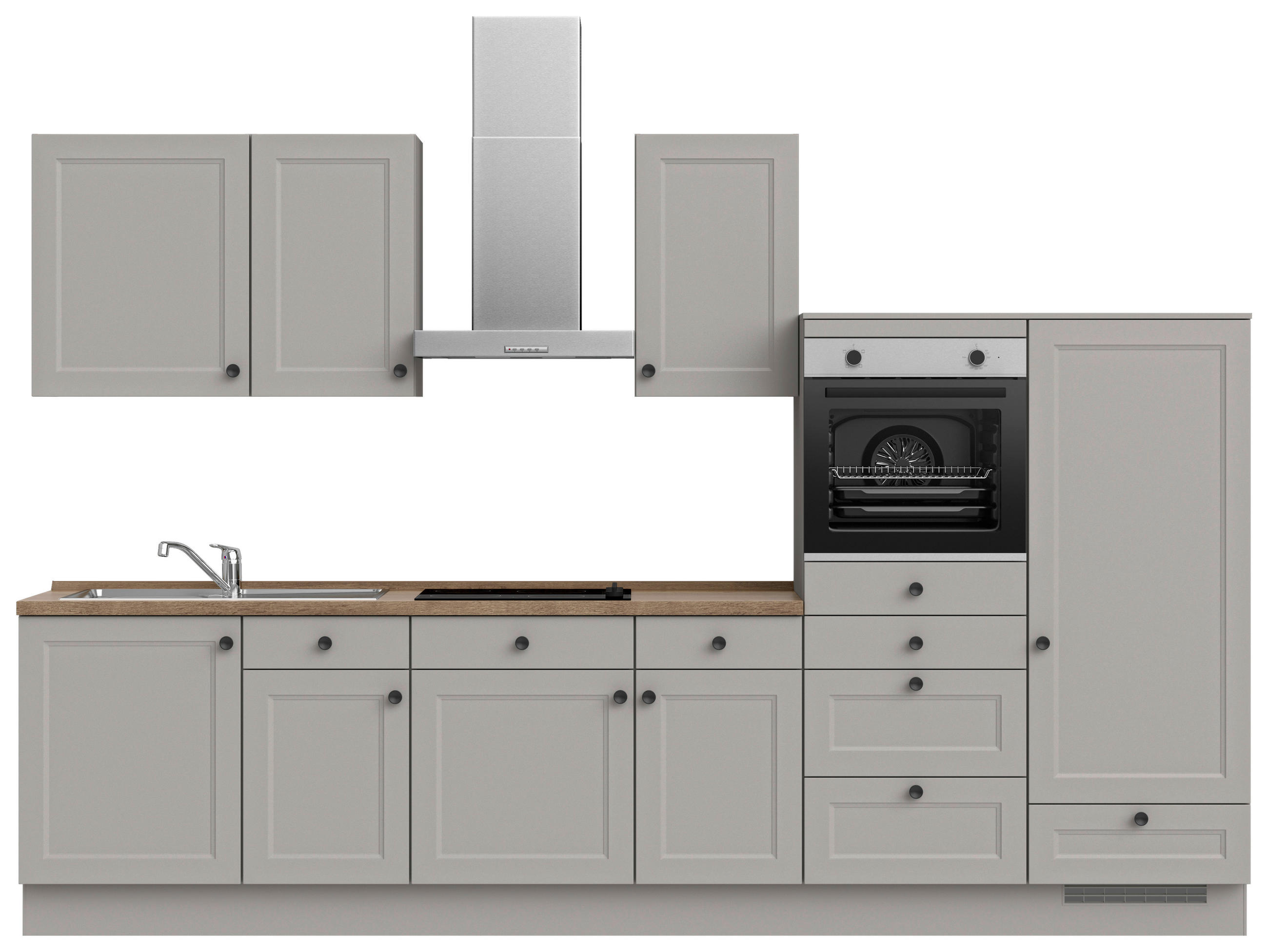 KÜCHENLEERBLOCK 330 cm   in Grau, Eiche dunkel  - Eiche dunkel/Schwarz, MODERN, Holzwerkstoff/Metall (330cm) - Nobilia