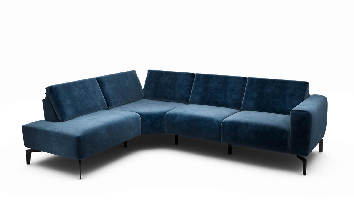ECKSOFA Cosy Dunkelblau Samt  - Schwarz/Dunkelblau, Design, Textil/Metall (193/256cm) - SENSOO