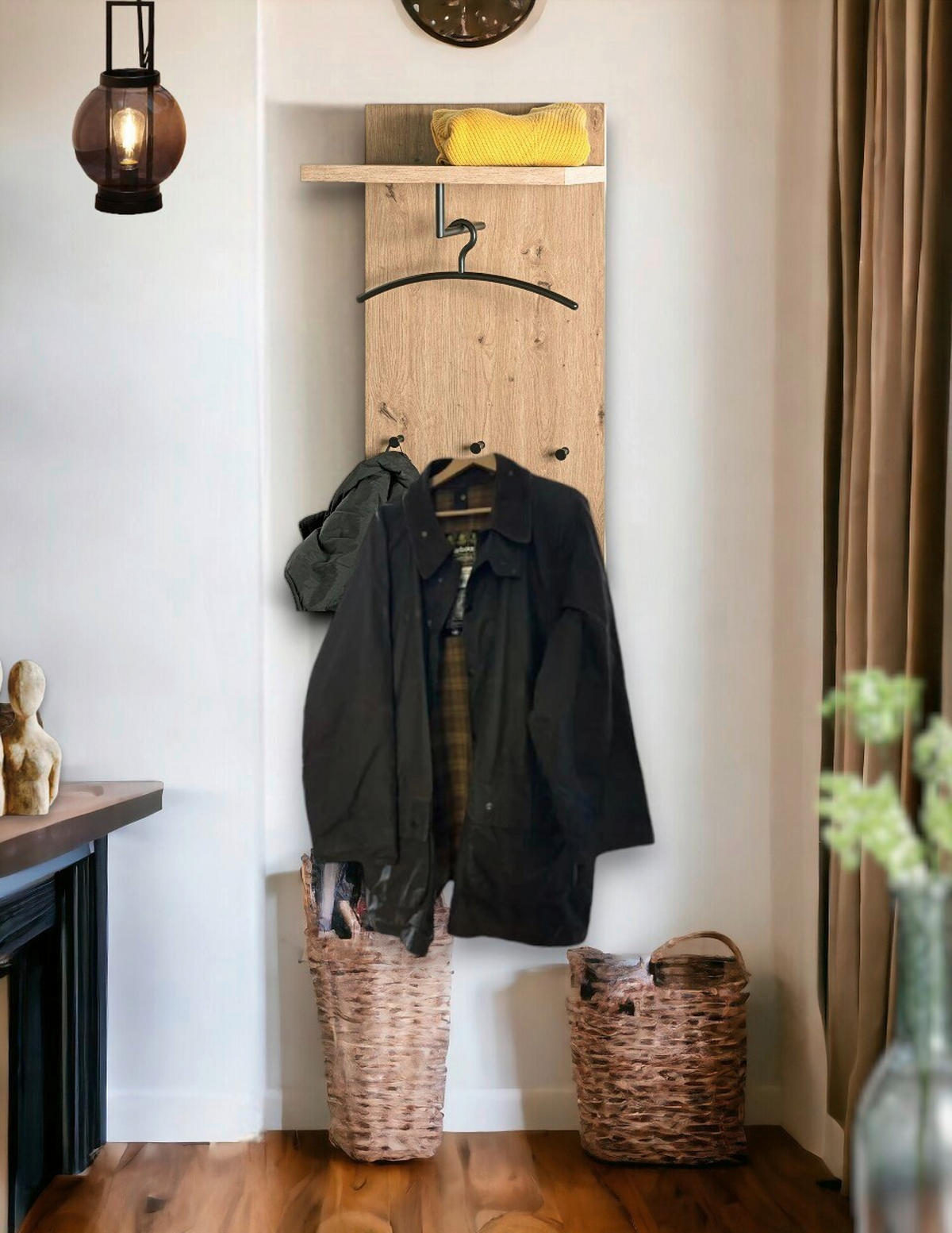 WANDGARDEROBE - Eichefarben/Schwarz, KONVENTIONELL, Holzwerkstoff/Metall (48/90/31cm)