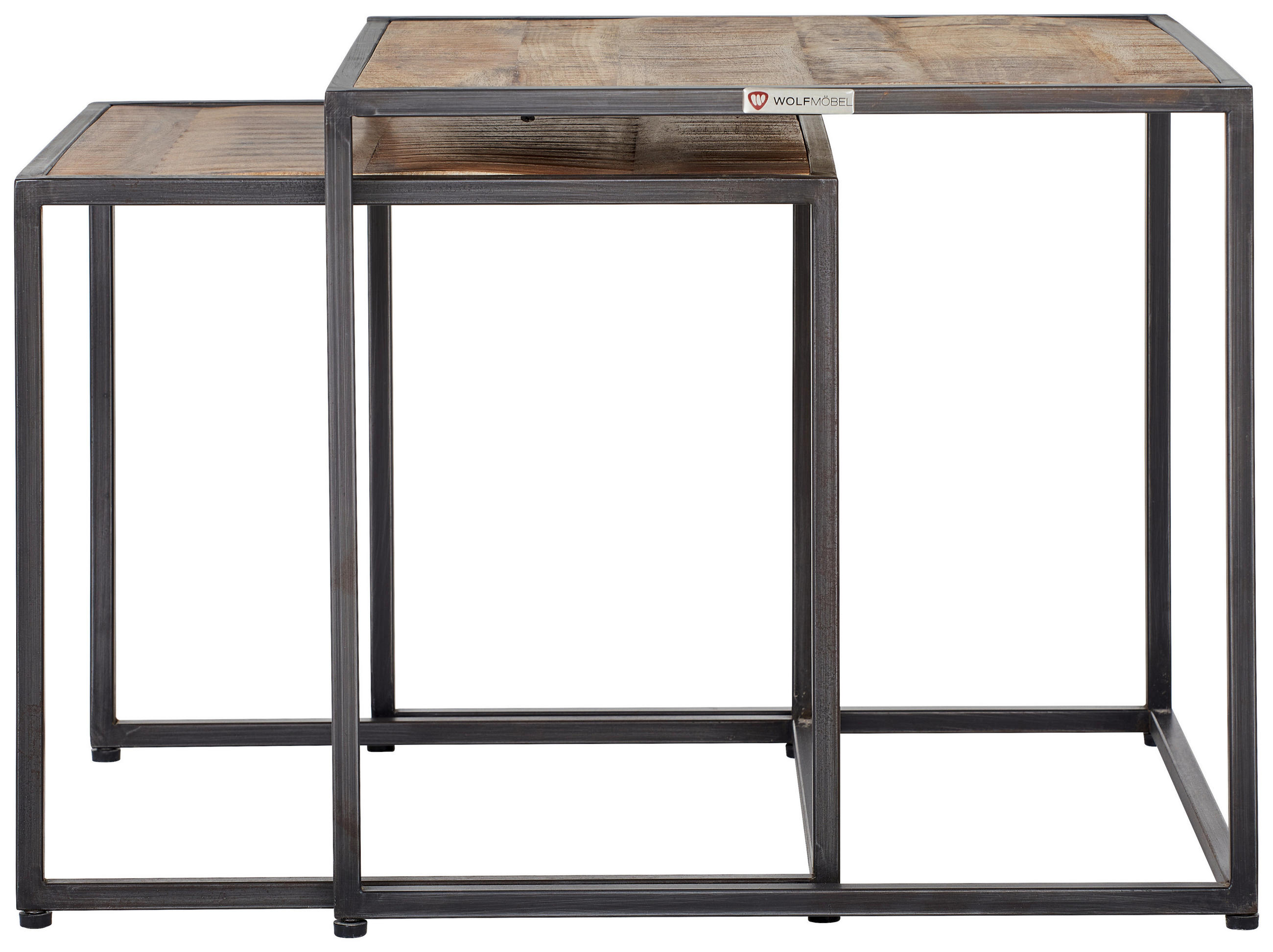 BEISTELLTISCHSET Mangoholz massiv quadratisch Grau, Naturfarben  - Anthrazit/Naturfarben, Natur, Holz/Metall (50/45/50cm) - MID.YOU