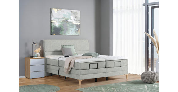 BOXSPRINGBETT 200/200 cm in Hellgrau - Eichefarben/Hellgrau, KONVENTIONELL, Holz/Textil (200/200cm) - Voleo