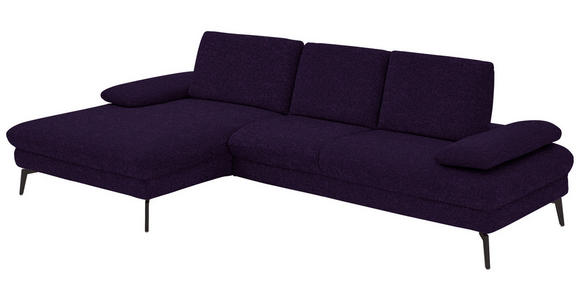 ECKSOFA in Chenille, Mikrofaser Aubergine, Violett 157/299 cm - Violett/Aubergine, Design, Textil/Metall (157/299cm) - Dieter Knoll