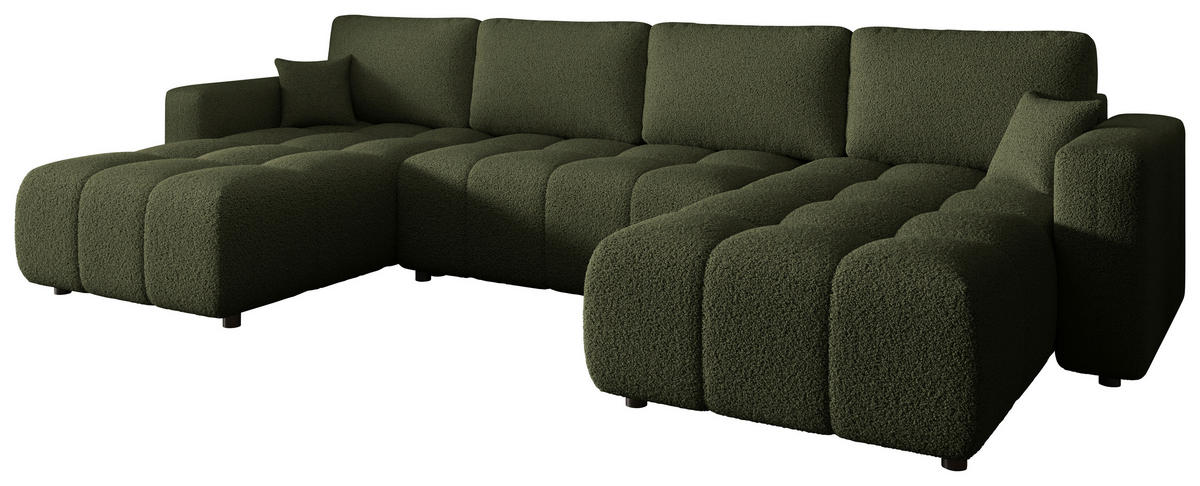 WOHNLANDSCHAFT  in Bouclé Grün  - Schwarz/Grün, MODERN, Kunststoff/Textil (190/380/190cm) - Carryhome