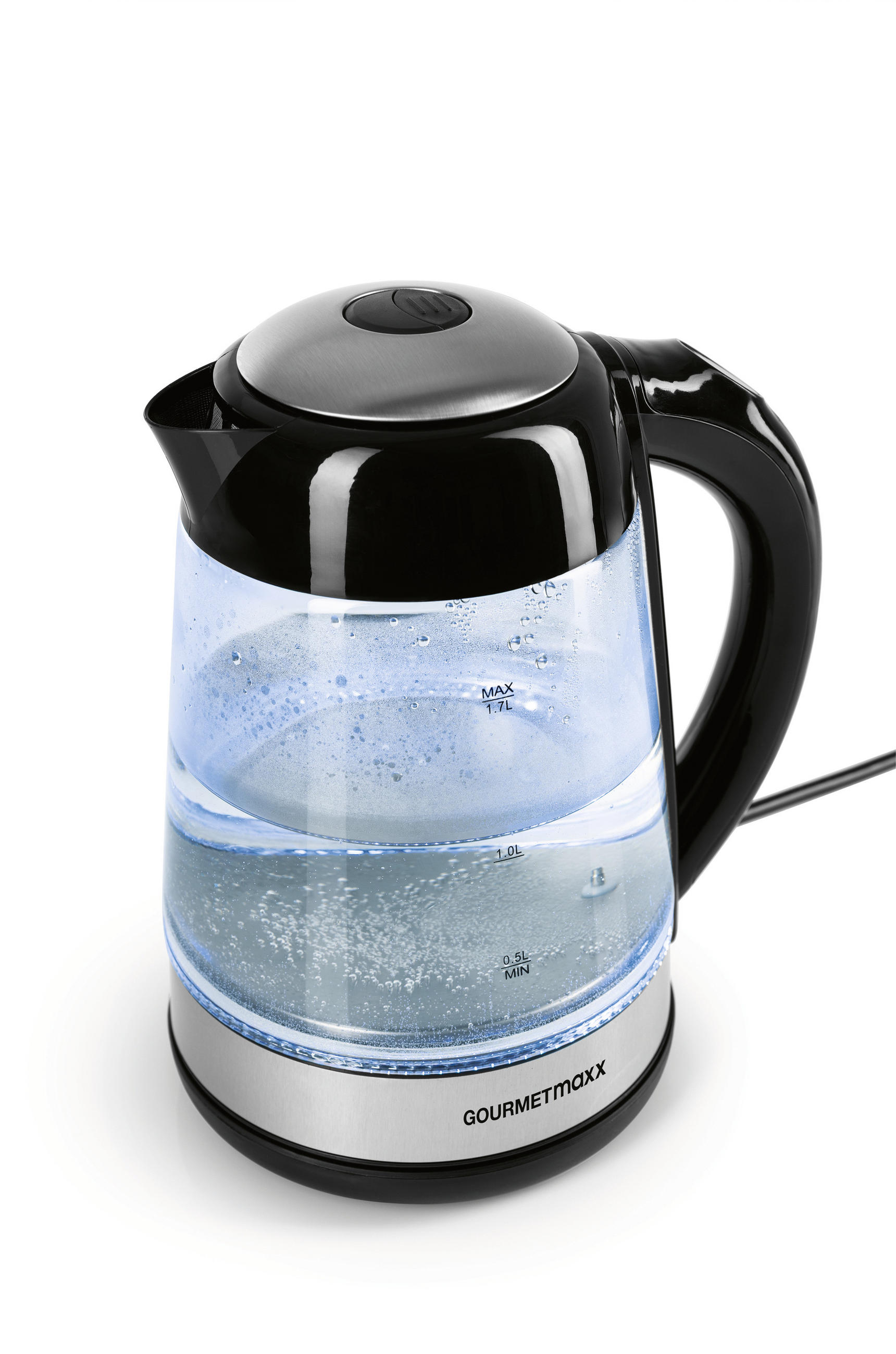 WASSERKOCHER GOURMETmaxx 1,7 L  - Edelstahlfarben/Schwarz, Basics, Glas/Kunststoff (21/16/25cm)