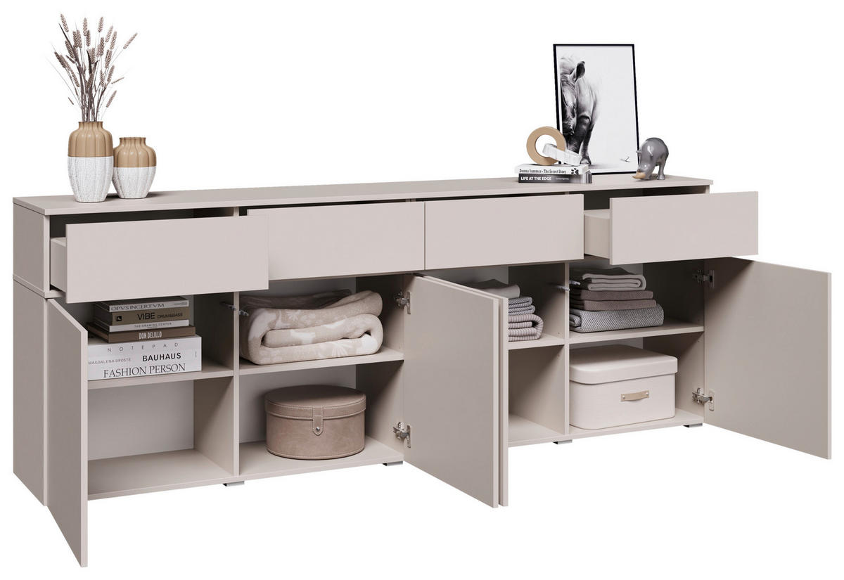 SIDEBOARD  220/80/40 cm 4 Schublade(n)  - Kaschmir/Silberfarben, Design, Holzwerkstoff/Kunststoff (220/80/40cm) - Xora