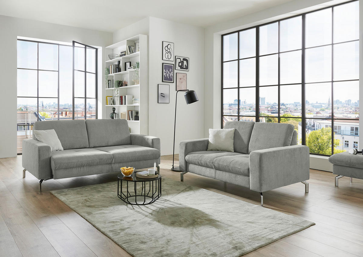 3-SITZER-SOFA Feincord Silberfarben  - Chromfarben/Silberfarben, Design, Textil/Metall (194/87/105cm) - Beldomo Style