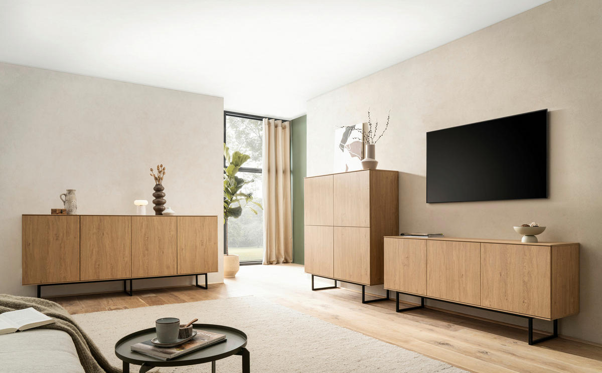 SIDEBOARD  in 200/90/40 cm  - Eichefarben/Schwarz, Design, Holzwerkstoff/Metall (200/90/40cm) - Modante