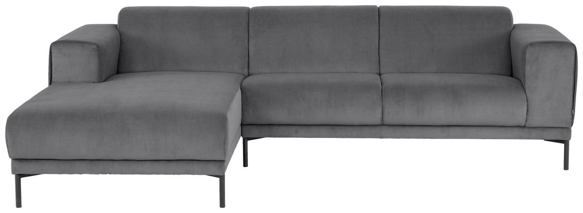 ECKSOFA ERNO Grau Cord  inkl.  - Schwarz/Grau, Design, Textil/Metall (262/183cm) - MID.YOU