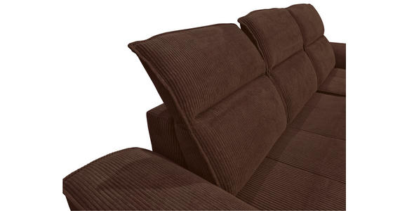 ECKSOFA Dunkelbraun Cord Rücken echt, Kopfteilverstellung, Sitzvorzug  - Dunkelbraun/Schwarz, KONVENTIONELL, Textil/Metall (290/196cm) - Carryhome