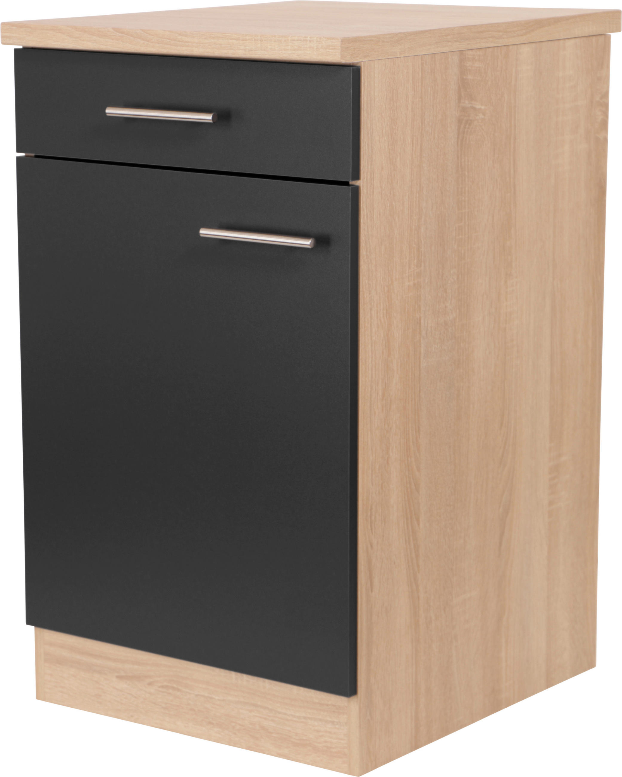 KÜCHENUNTERSCHRANK 50/84,8/60 cm  in Schwarz, Eichefarben  - Eichefarben/Silberfarben, Basics, Holzwerkstoff/Metall (50/84,8/60cm) - Respekta