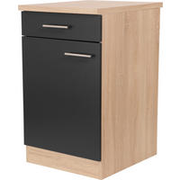 KÜCHENUNTERSCHRANK 50/84,8/60 cm  in Schwarz, Eichefarben  - Eichefarben/Silberfarben, Basics, Holzwerkstoff/Metall (50/84,8/60cm) - Respekta
