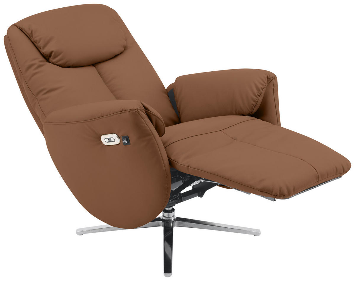 MASSAGESESSEL Echtleder Lederlook Braun    - Chromfarben/Braun, Design, Leder/Textil (79/110/85cm) - Livetastic