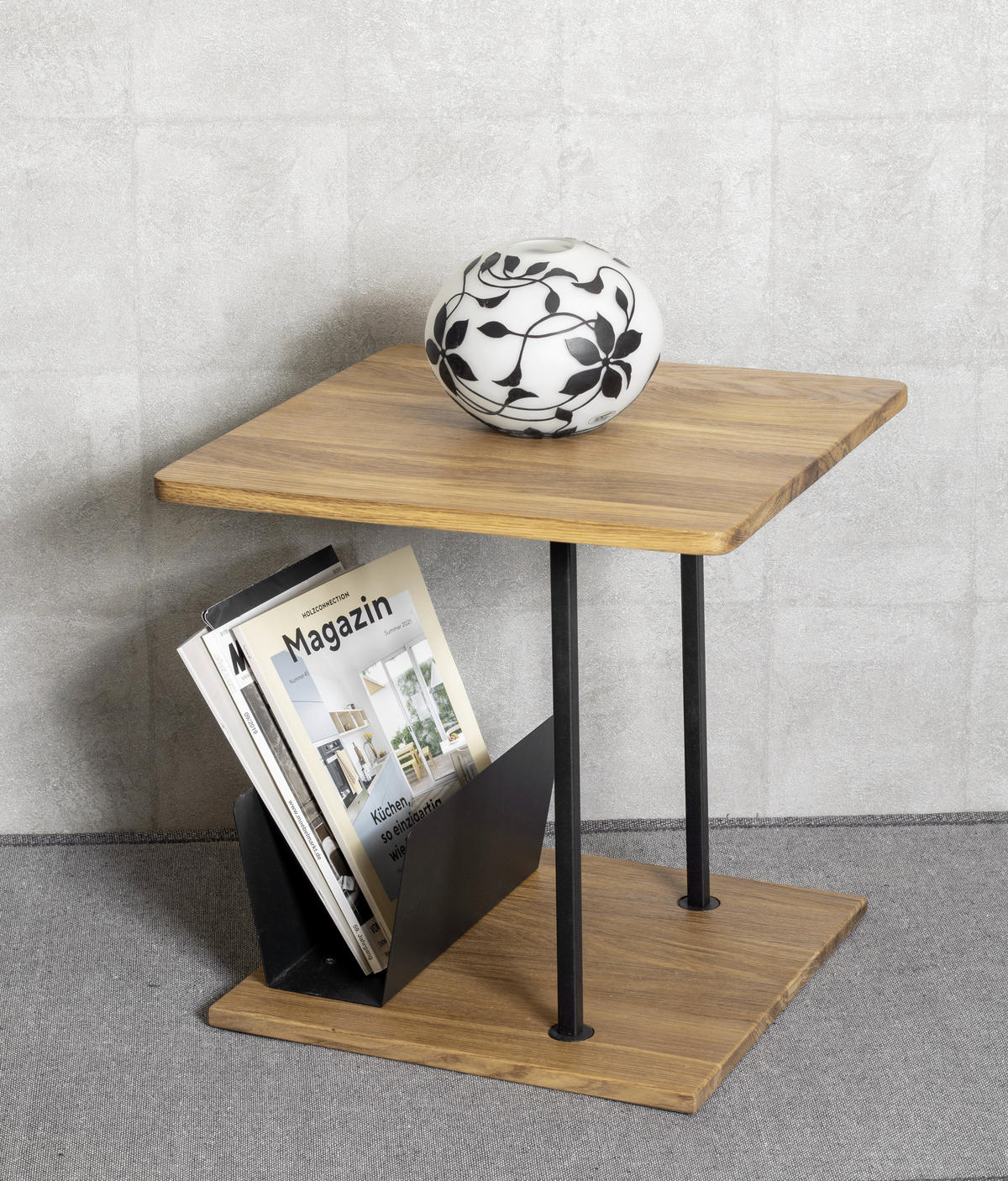 BEISTELLTISCH in Holz, Metall 45/45/45 cm  - Eichefarben/Schwarz, Design, Holz/Metall (45/45/45cm)