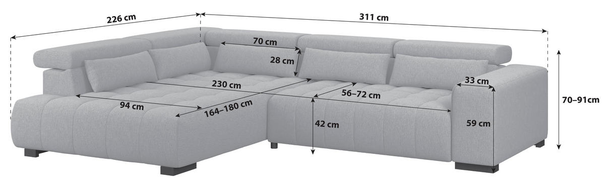 ECKSOFA  Chenille, Struktur Olivgrün  - Schwarz/Olivgrün, Trend, Holz/Textil (226/311cm) - MID.YOU