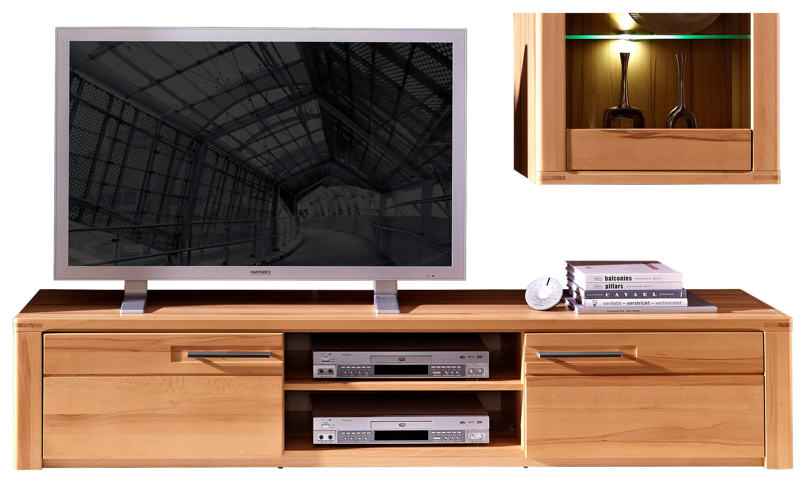 TV-ELEMENT Kernbuche teilmassiv Buchefarben - Edelstahlfarben/Buchefarben, Basics, Holz/Metall (190/36/45cm) - Livetastic