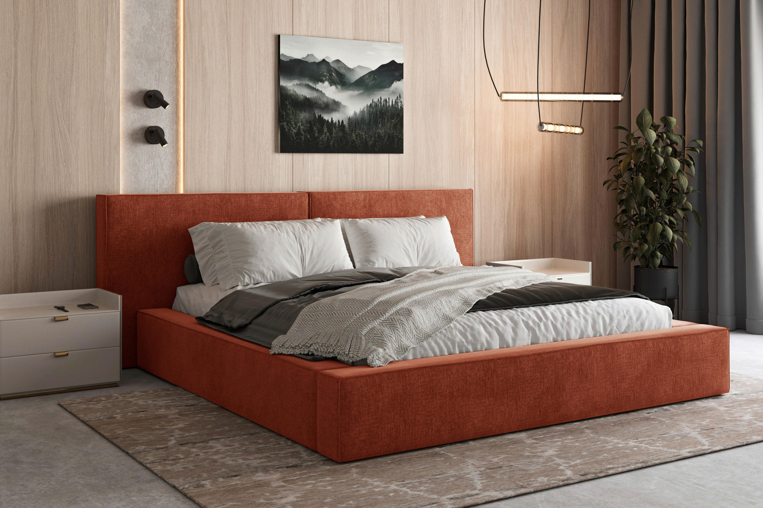 POLSTERBETT 140/200 cm,  in Terracotta, Bettkasten,  - Terracotta/Schwarz, MODERN, Holz (140/200cm) - MID.YOU