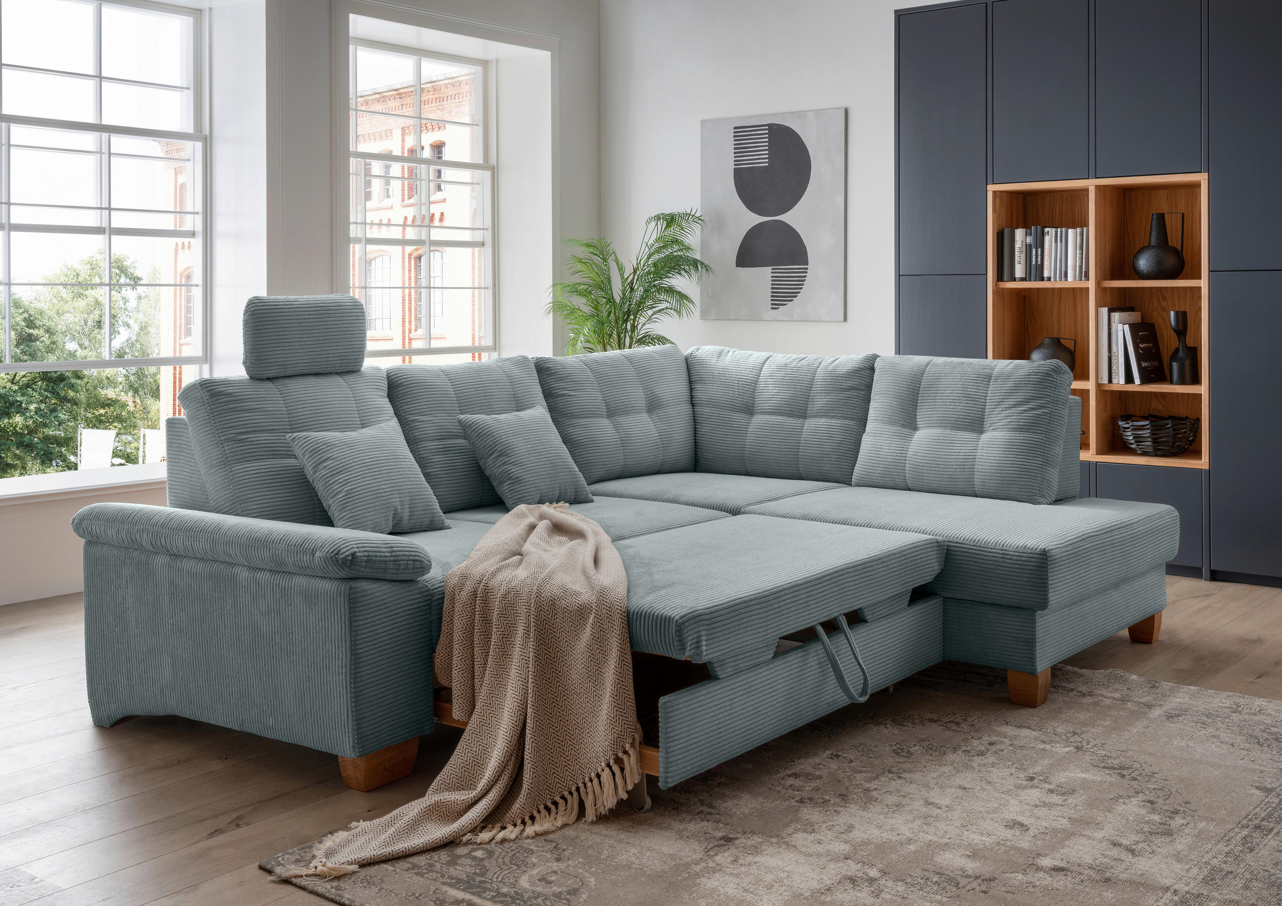 ECKSOFA in Cord Hellblau  - Naturfarben/Hellblau, Modern, Holz/Textil (274/206cm) - Livetastic