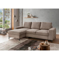ECKSCHLAFSOFA  mit Rücken echt Cord Graubraun  - Graubraun/Schwarz, KONVENTIONELL, Textil/Metall (143/237cm) - Livetastic