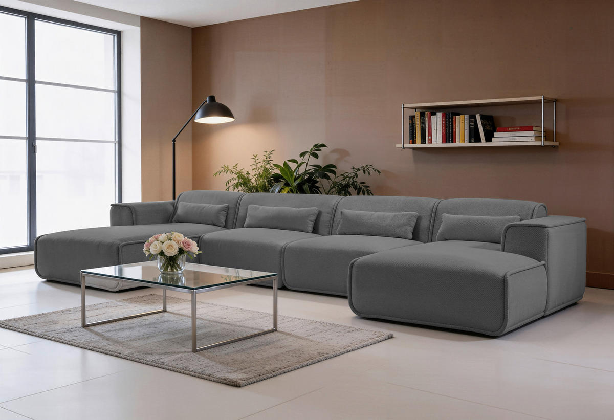 WOHNLANDSCHAFT LOMOCO MATEO Anthrazit Flachgewebe  - Anthrazit/Schwarz, Design, Kunststoff/Textil (165/386/165cm) - Lomoco