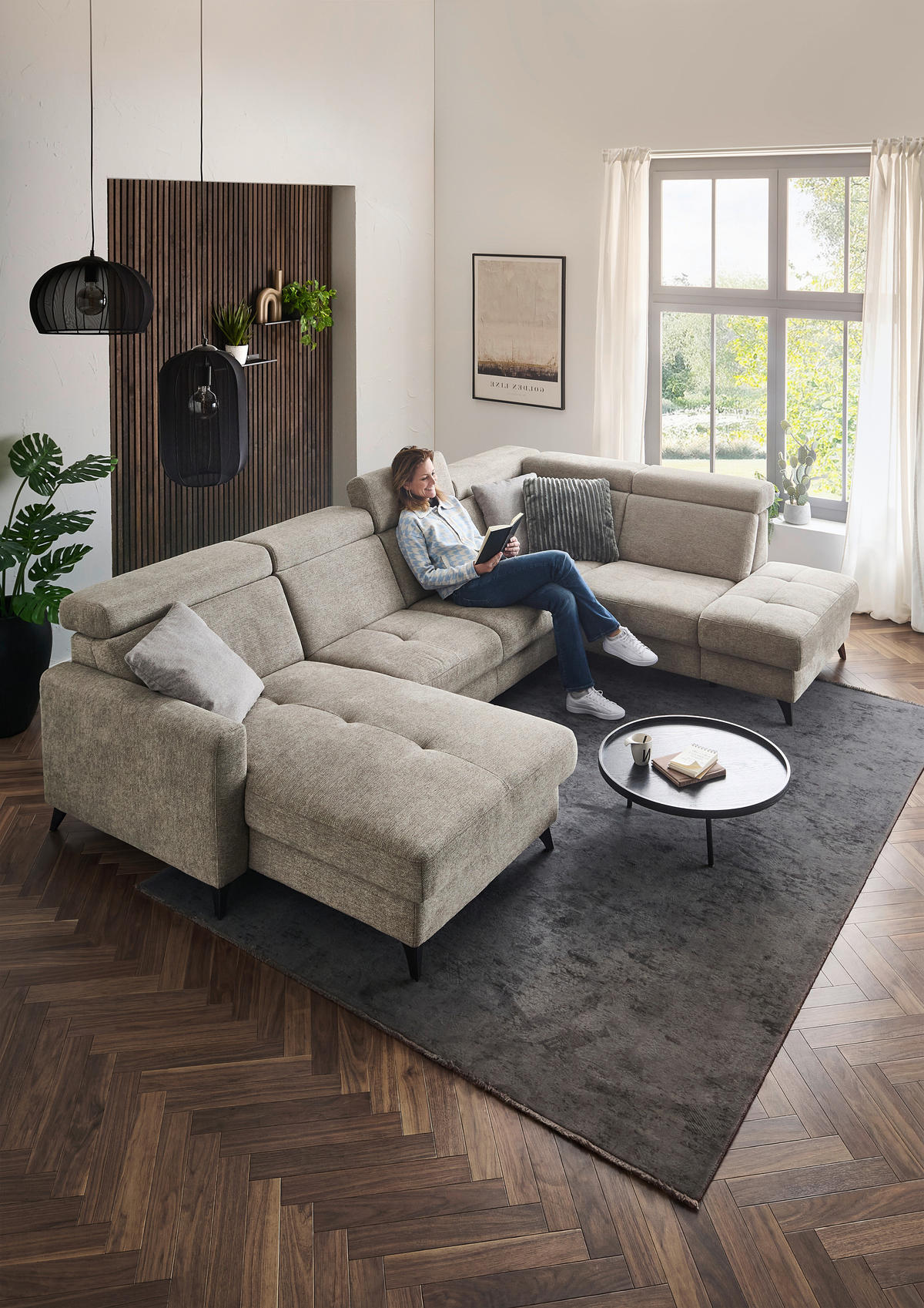 WOHNLANDSCHAFT Beldomo System Graubraun Flachgewebe  - Graubraun/Schwarz, KONVENTIONELL, Textil/Metall (174/333/215cm) - Beldomo System