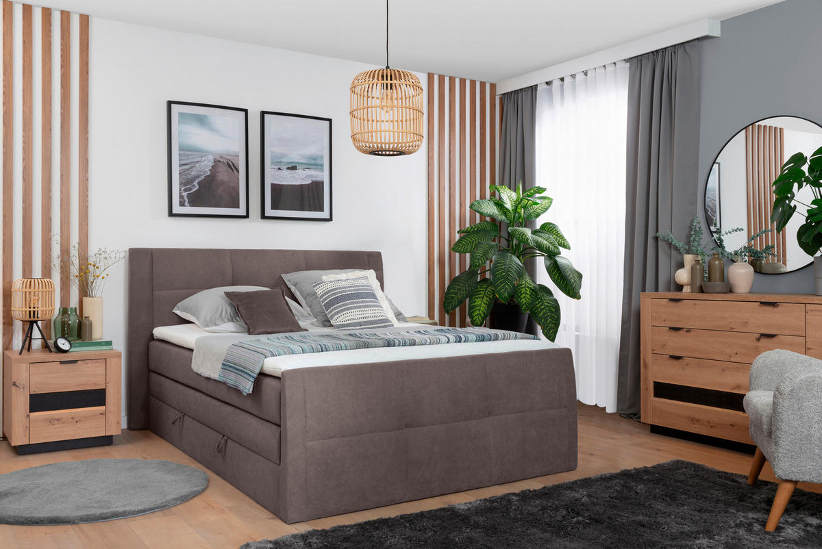 BOXSPRINGBETT 120/200 cm  in Taupe  - Taupe/Schwarz, KONVENTIONELL, Kunststoff/Textil (120/200cm) - Boxxx