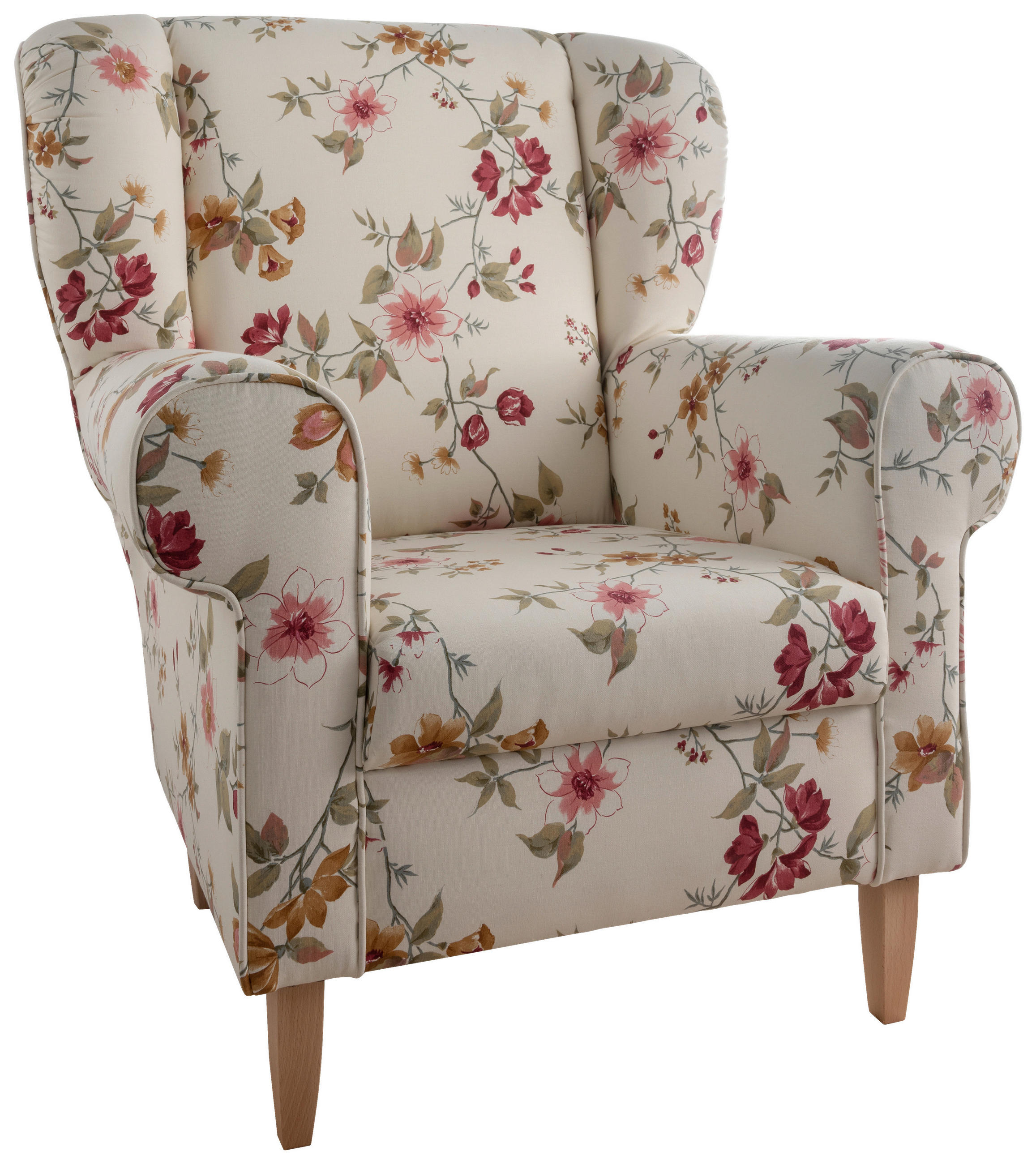 OHRENSESSEL Webstoff Rot, Buchefarben, Beige  - Beige/Rot, KONVENTIONELL, Holz/Textil (80/102/86cm) - Livetastic