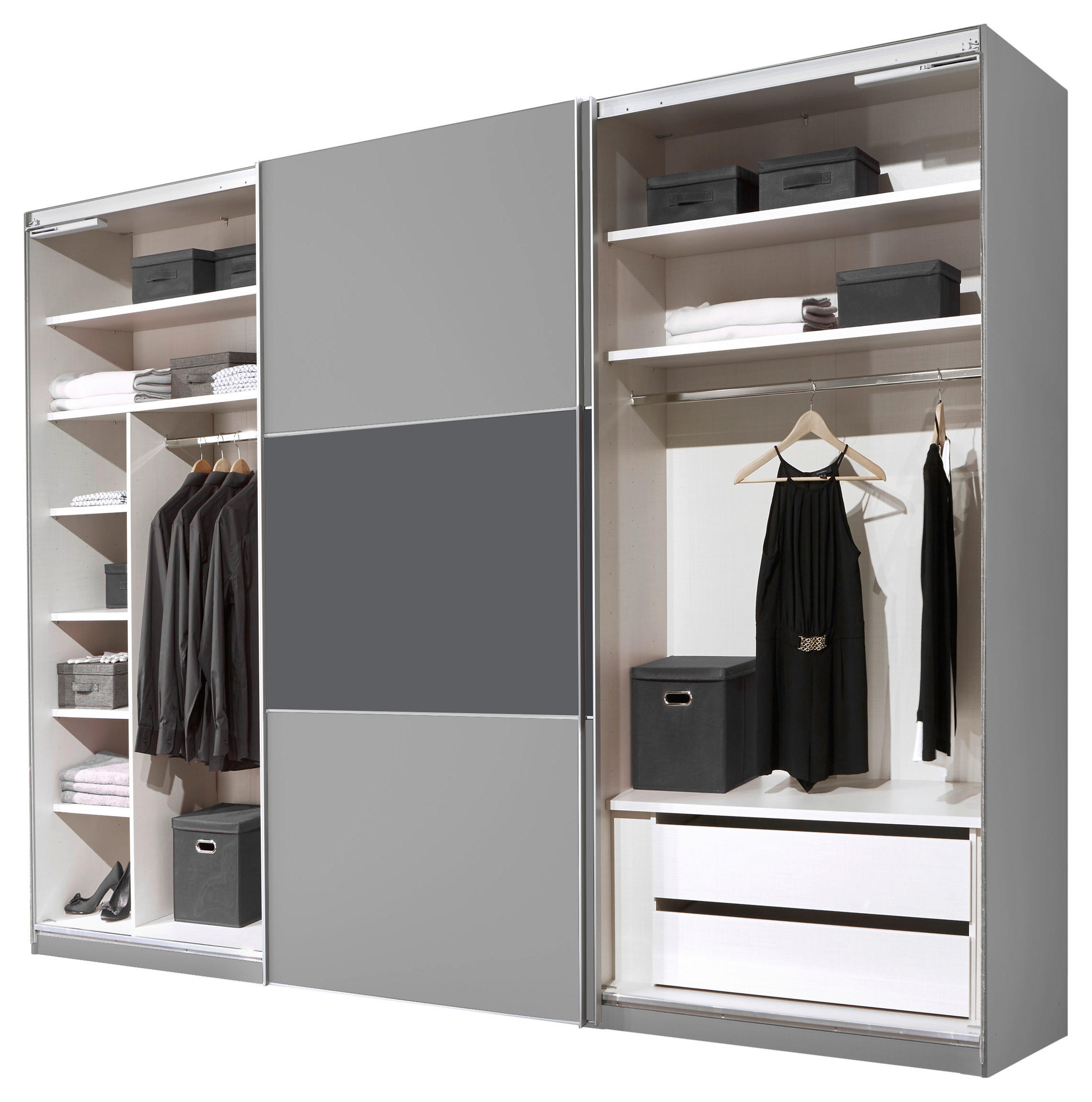 SCHWEBETÜRENSCHRANK in Anthrazit, Grau  - Anthrazit/Alufarben, Modern (298/222/68cm) - MID.YOU