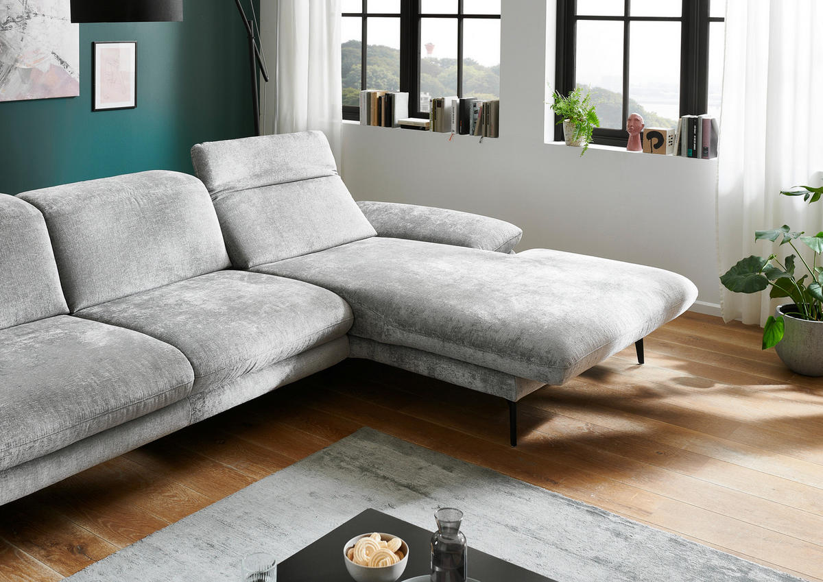 ECKSOFA in Chenille Grau  - Schwarz/Grau, Design, Textil/Metall (188/319cm) - Beldomo System