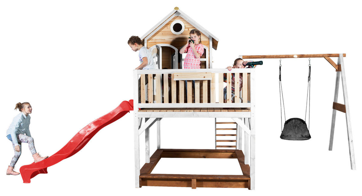 SPIELTURM 613/291/277 cm  - Weiss/Rot, Konventionell, Holz (613/291/277cm)
