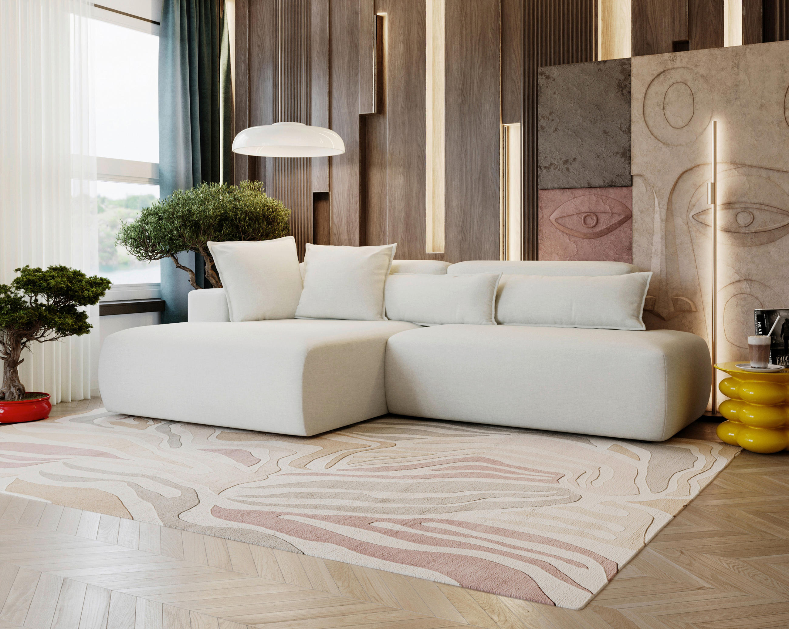 Thumbnail - Livetastic Ecksofa Arte, Creme, Textil, 4-Sitzer, Füllung: Schaumstoff, L-Form, 284x160 cm, Made in EU, Stoffauswahl, Rü...