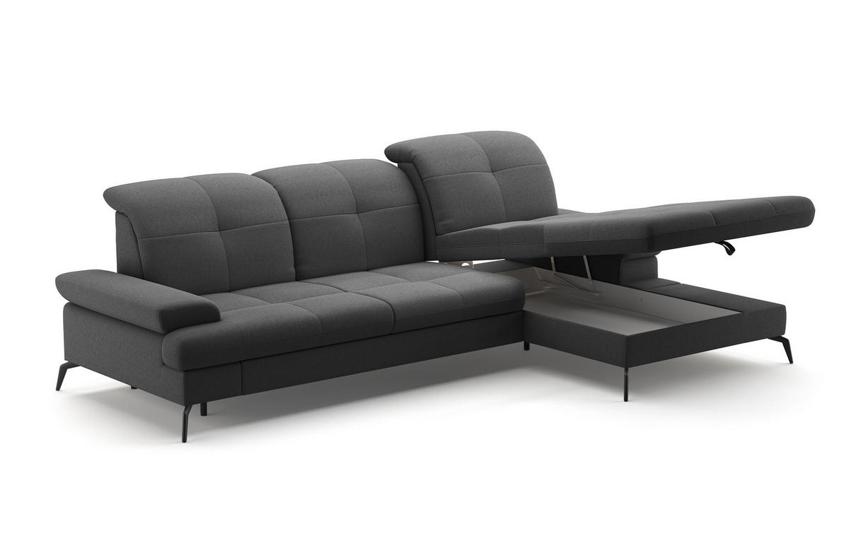ECKSOFA in Flachgewebe Dunkelgrau  - Dunkelgrau/Schwarz, Konventionell, Textil/Metall (279/185cm) - Sit & More