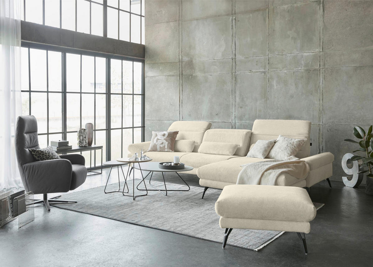 ECKSOFA JOOP Naturfarben Chenille  - Schwarz/Naturfarben, KONVENTIONELL, Textil/Metall (319/188cm) - Joop!