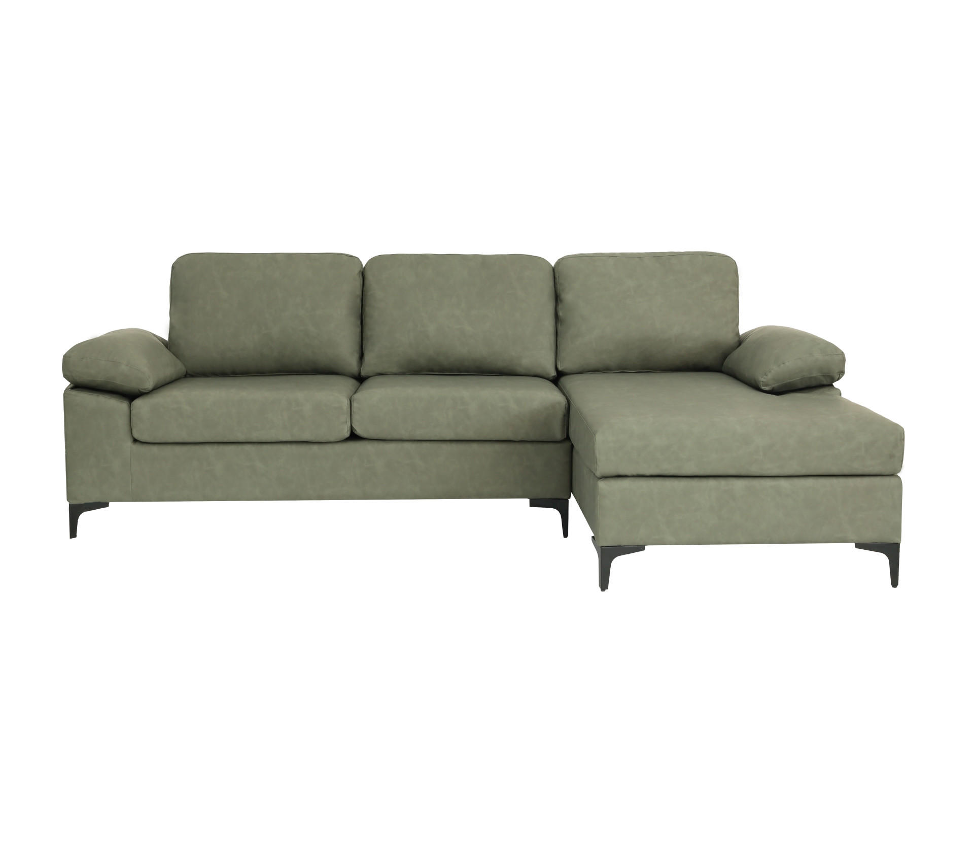 ECKSOFA Grün Lederlook  - Schwarz/Grün, KONVENTIONELL, Kunststoff/Textil (262/135cm) - MID.YOU