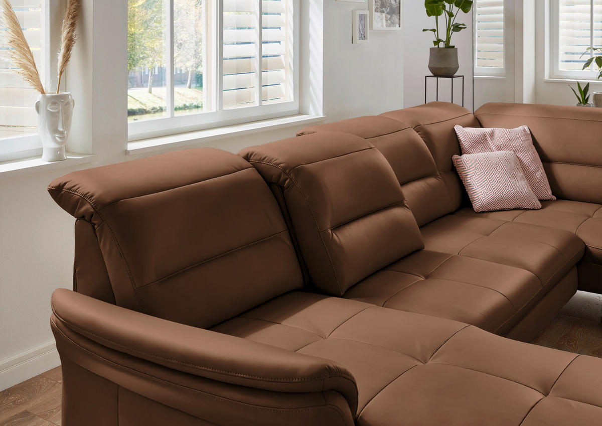 WOHNLANDSCHAFT in Echtleder Braun  - Schwarz/Braun, Design, Leder/Metall (181/336/206cm) - Beldomo Speed