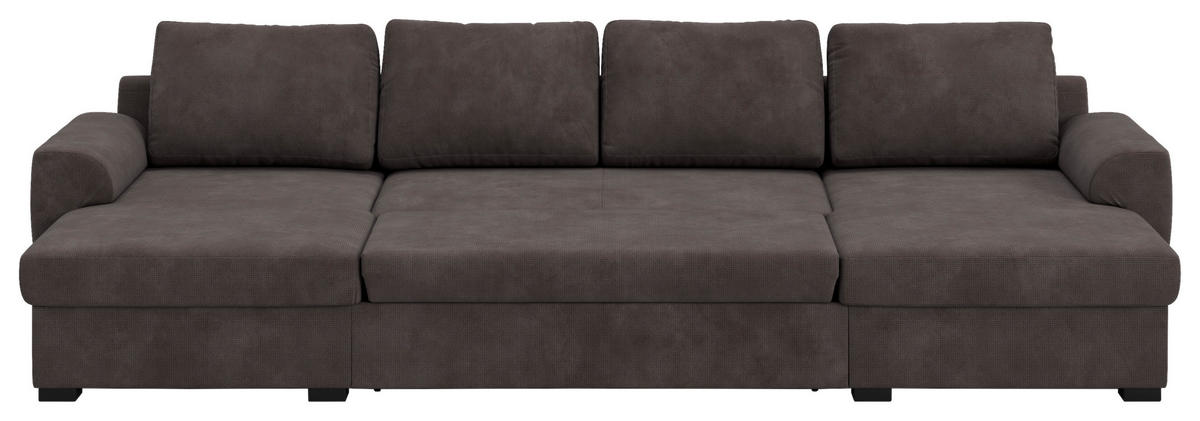 SJEDEĆA GARNITURA tekstil  smeđa   - smeđa/crna, Trend, tekstil/plastika (154/327/86cm) - MID.YOU