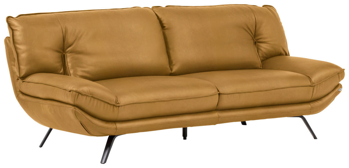 3-SITZER-SOFA in Echtleder Currygelb  - Currygelb/Schwarz, Design, Leder/Metall (226/95/95cm) - Celina
