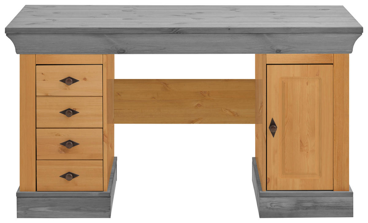 SCHREIBTISCH 143/65/77 cm  in Grau, Laugenfarbig  - Laugenfarbig/Grau, ROMANTIK / LANDHAUS, Holz/Metall (143/65/77cm) - Boxxx