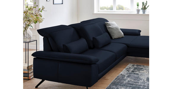ECKSOFA in Echtleder Dunkelblau 328/193 cm - Schwarz/Dunkelblau, Design, Leder/Metall (328/193cm) - Dieter Knoll