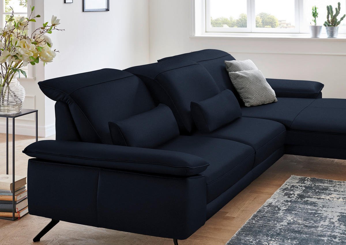 ECKSOFA in Echtleder Dunkelblau  - Schwarz/Dunkelblau, Design, Leder/Metall (328/193cm) - Dieter Knoll