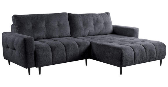 ECKSOFA Graphitfarben Chenille  inkl. Rückenkissen, Bettkasten, Schlaffunktion, Rücken echt, Liegefläche im Originalstoff  - Schwarz/Graphitfarben, KONVENTIONELL, Holz/Textil (266/180cm) - Carryhome